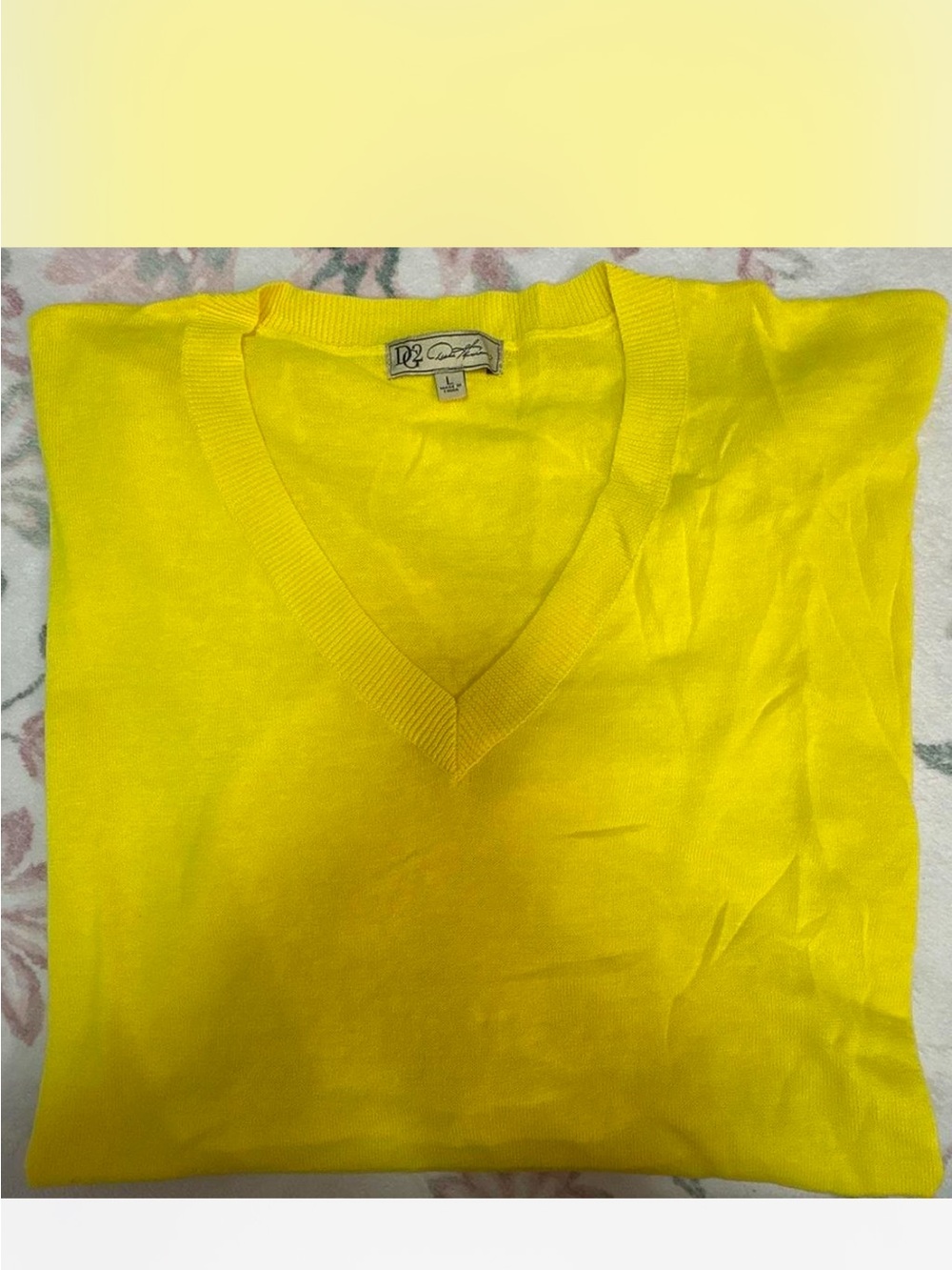 DG2 by Diane Gilman Bright Yellow V-Neck Sweater